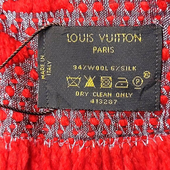 LOUIS VUITTON LV Classic Vintage Red & Metallic Silver Monogram Scarf VWT - Picture 14 of 14